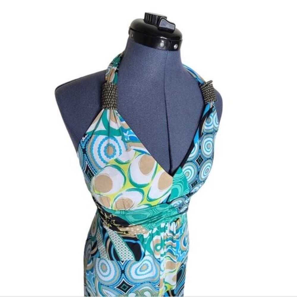 White Mark Patchwork Pattern Halter Neck Sun Dres… - image 3